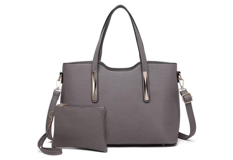 LuxusKollektion Handtasche Damen Handtasche Shopper Schultertaschen Set Mittelgroß PU Leder Grey von LuxusKollektion
