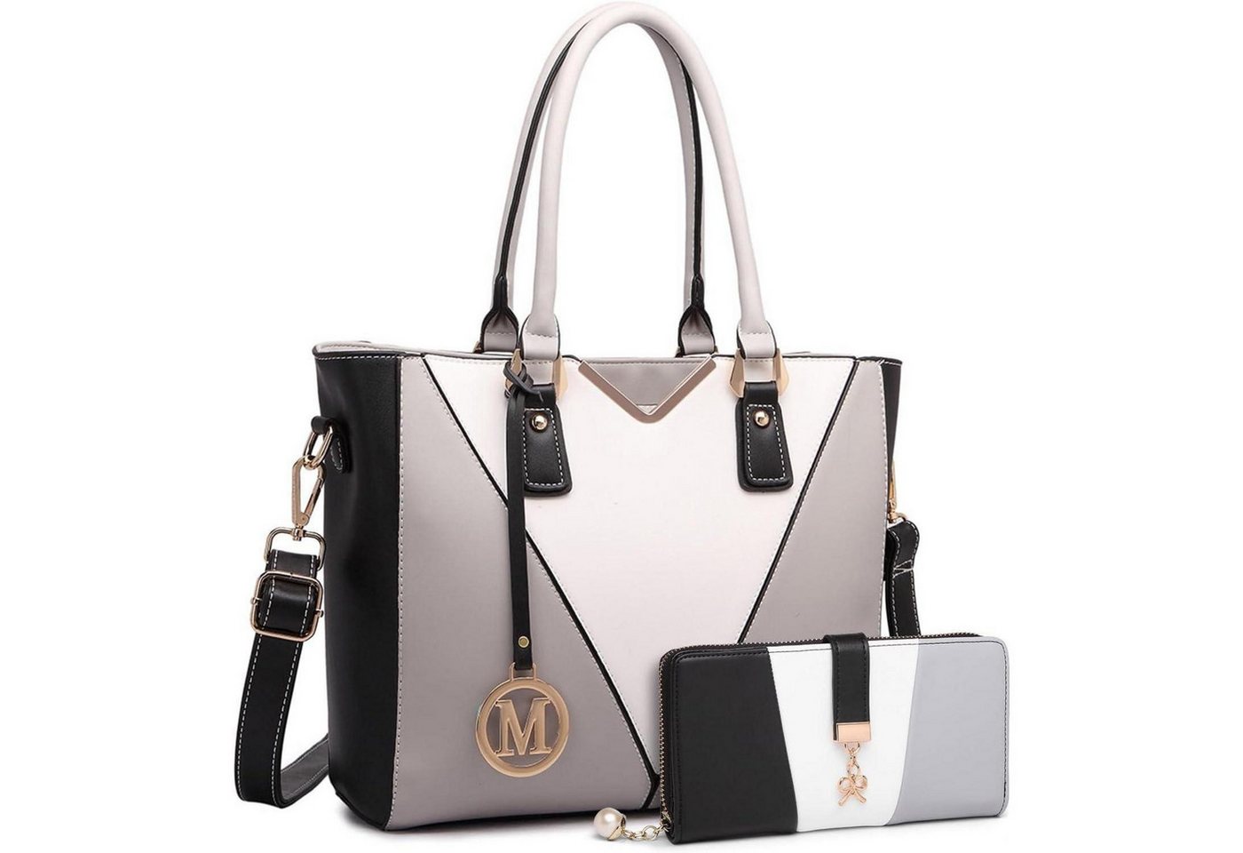 LuxusKollektion Handtasche Damen Handtasche V-Design Synthetic Ledertasche Schultergurt M Grau von LuxusKollektion