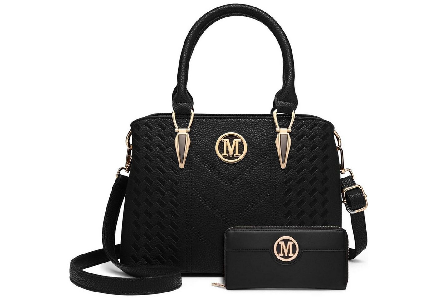 LuxusKollektion Handtasche Damen Handtasche mittelgroß schwarz Henkeltasche Geldbörse Set von LuxusKollektion