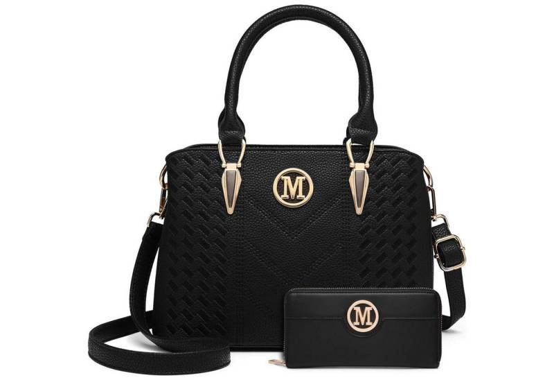 LuxusKollektion Handtasche Damen Handtasche mittelgroß schwarz Henkeltasche Geldbörse Set von LuxusKollektion