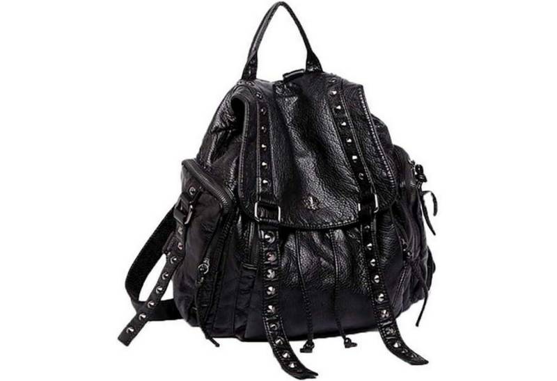 LuxusKollektion Handtasche Damen Punk Rucksackhandtasche Niet Schwarz PU Leder Teenager Tag von LuxusKollektion