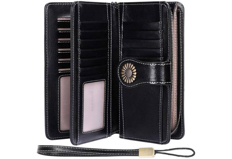 LuxusKollektion Handtasche Geldbörse Damen Leder Lang RFID Schwarz Viele Fächer 24 Kartenfächer von LuxusKollektion