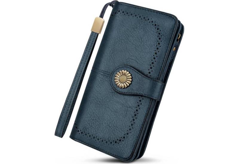 LuxusKollektion Handtasche Geldbörse Damen Leder RFID Schutz Viele Fächer Blau 6,5 Zoll von LuxusKollektion