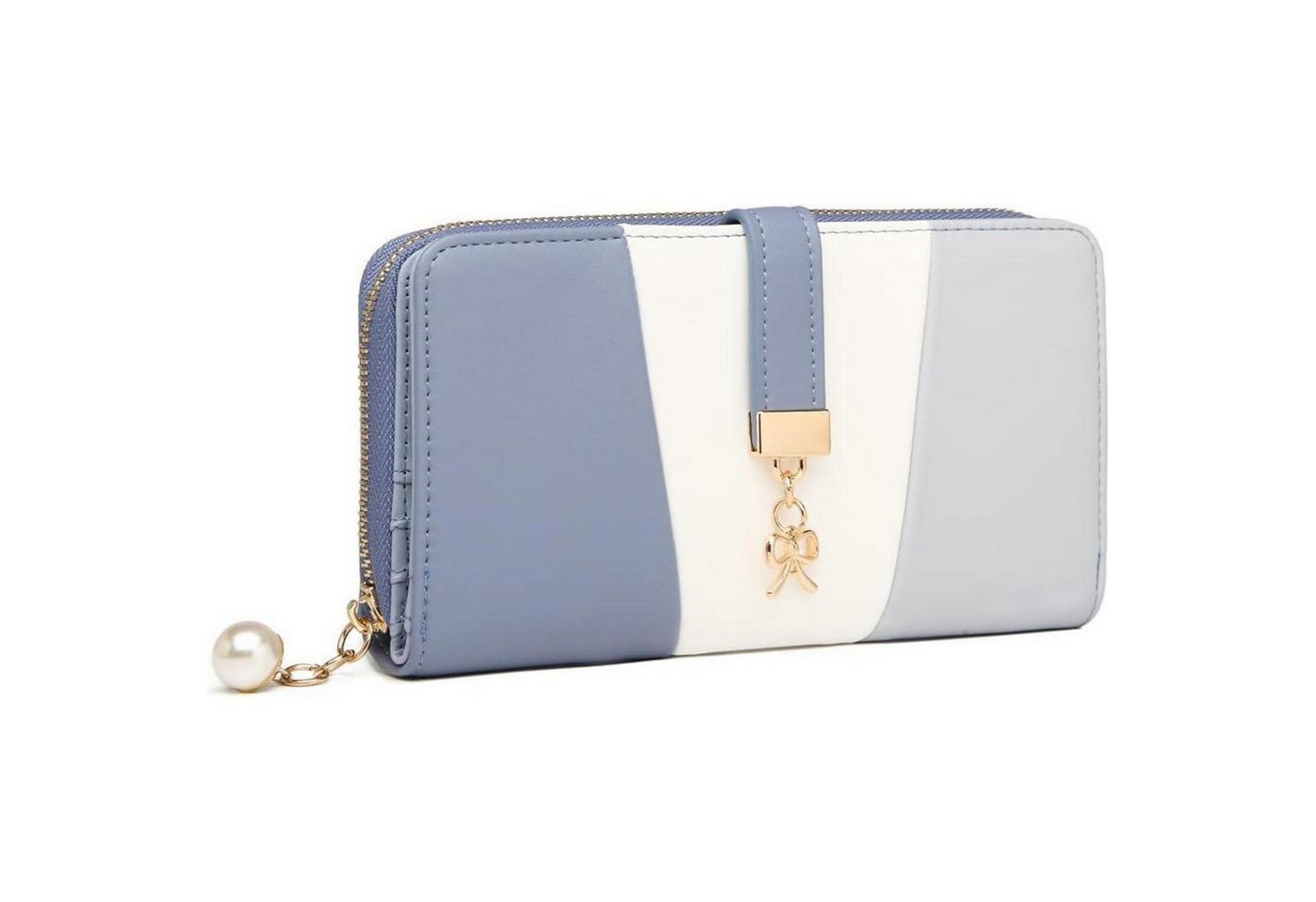 LuxusKollektion Handtasche Geldbörse Damen Portemonnaie Kunstleder Lang Mehrfarbig 1-8 Azurblau von LuxusKollektion