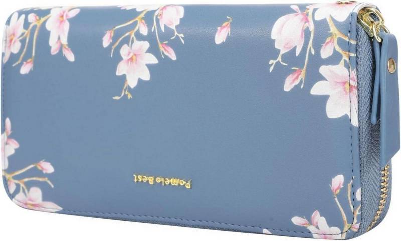 LuxusKollektion Handtasche Geldbörse Damen groß Langformat RFID Blumen Prägung Fächer Hellblau von LuxusKollektion