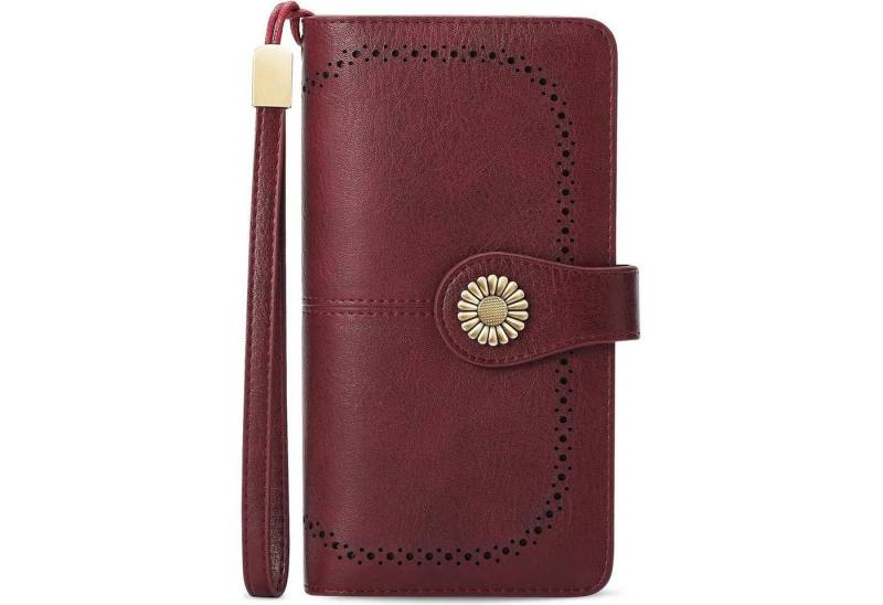 LuxusKollektion Handtasche Große Damen Geldbörse Leder RFID Schutz 25 Kartenfächer Vintage Rot von LuxusKollektion