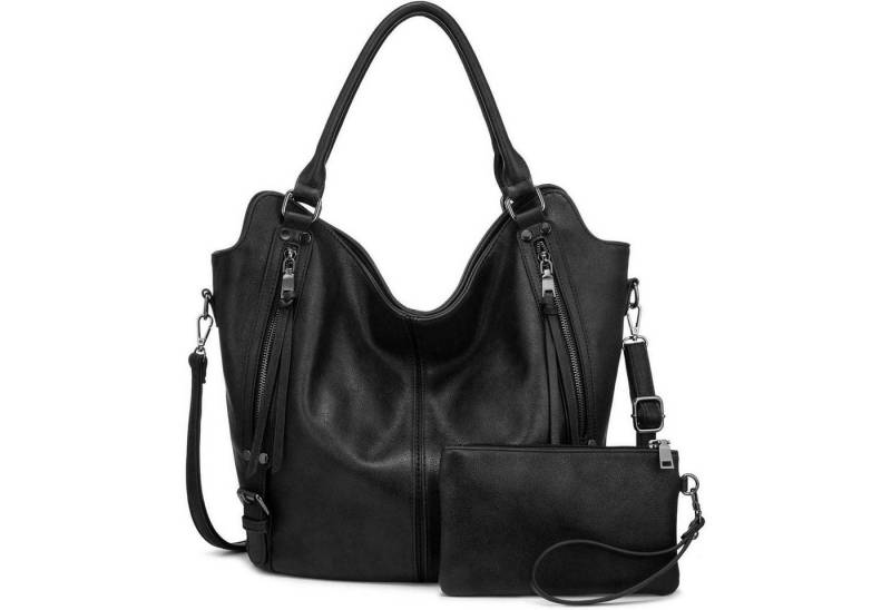 LuxusKollektion Handtasche Große Shopper Damen Handtasche Leder Umhängetasche Set Schwarz von LuxusKollektion