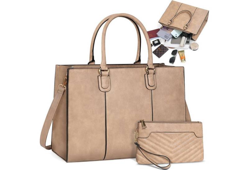 LuxusKollektion Handtasche Handtasche Damen Groß 15,6 Zoll mit Clutch PU Leder Schwarz von LuxusKollektion