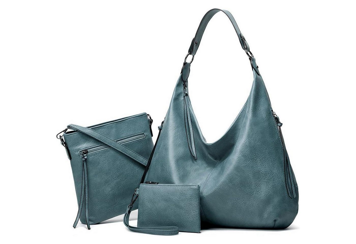LuxusKollektion Handtasche Handtasche Damen Leder Set Geldbörse Shopper Hobo Groß Blau von LuxusKollektion