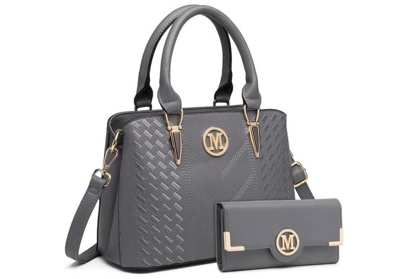 LuxusKollektion Handtasche Handtasche Damen Mittelgroß Grau Geldbörse Set PU-Leder von LuxusKollektion