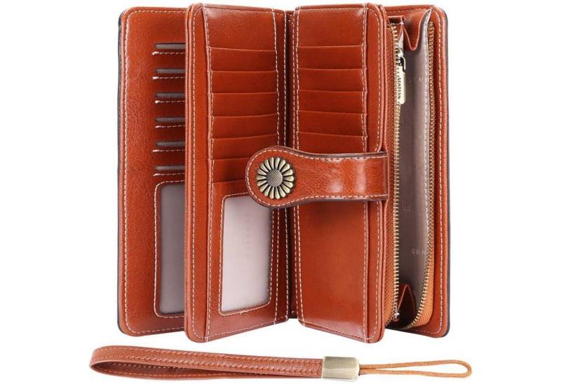 LuxusKollektion Handtasche TEUEN Geldbörse Damen Leder Groß RFID Schutz 24 Kartenfächer Braun von LuxusKollektion