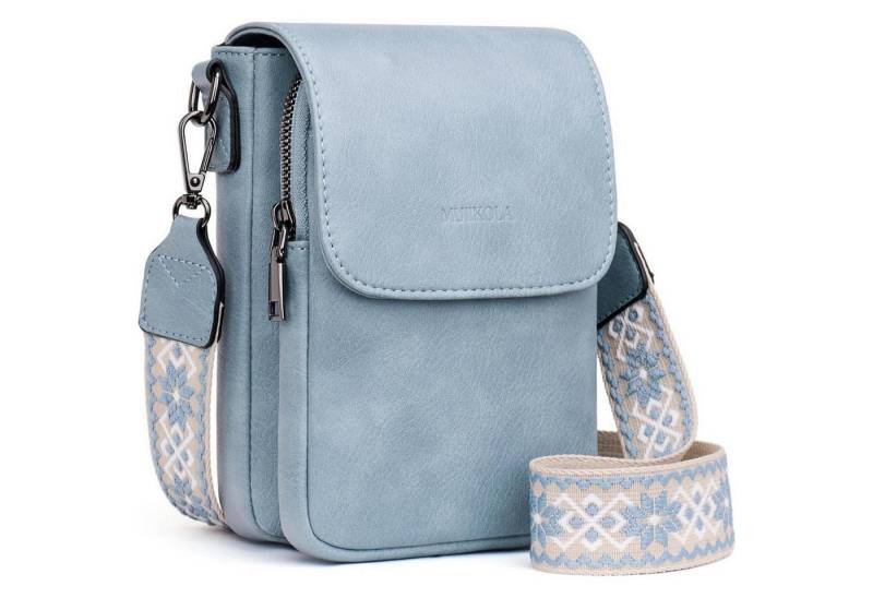 LuxusKollektion Handytasche Handytasche Umhängetasche Damen Leder RFID groß Blau von LuxusKollektion