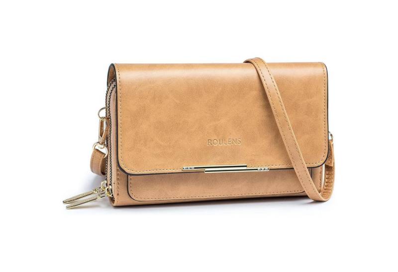 LuxusKollektion Handytasche Kleine Damen PU Leder Handy Umhängetasche Crossbody Ölwachs-aprikose von LuxusKollektion