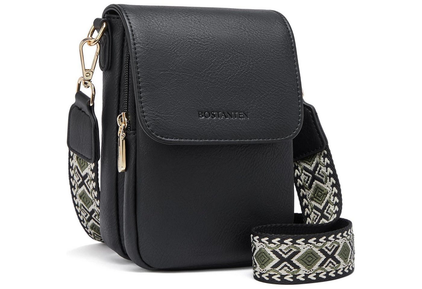 LuxusKollektion Handytasche Umhängetaschen Damen Handytasche Leder Kartenfächer Schwarz-3344 von LuxusKollektion