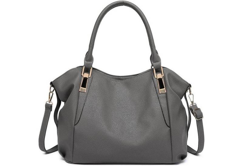 LuxusKollektion Henkeltasche Damen Handtasche Groß Shopper Tote Bag PU Leder Dunkelgrau von LuxusKollektion