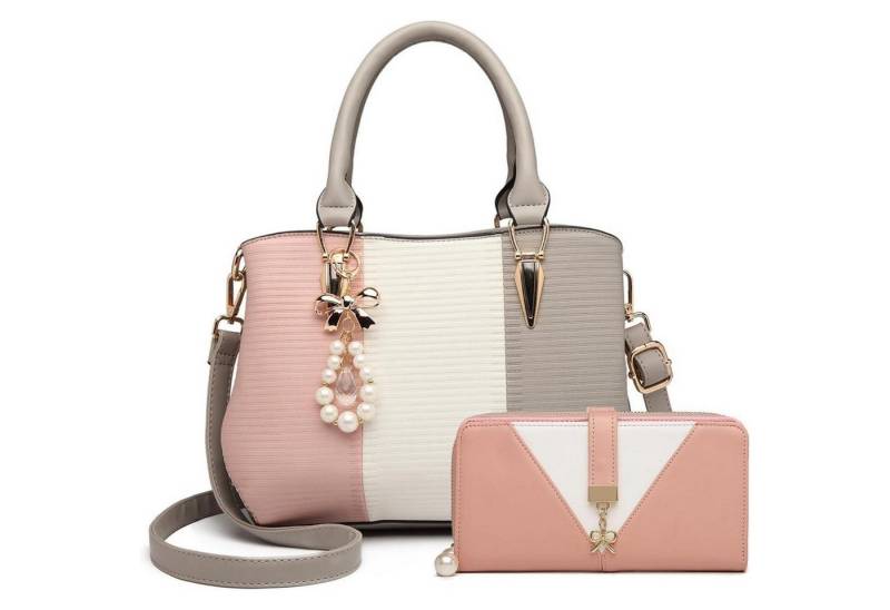 LuxusKollektion Henkeltasche Damen Handtasche Henkeltasche PU Leder Perle Kristall Style Grau von LuxusKollektion