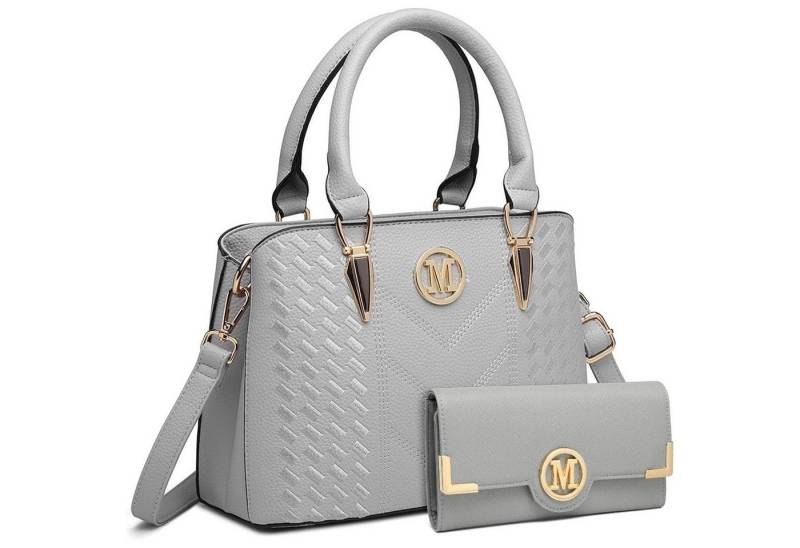 LuxusKollektion Henkeltasche Damen Handtasche Mittelgroß Henkeltasche elegant Citytasche Hellgrau von LuxusKollektion