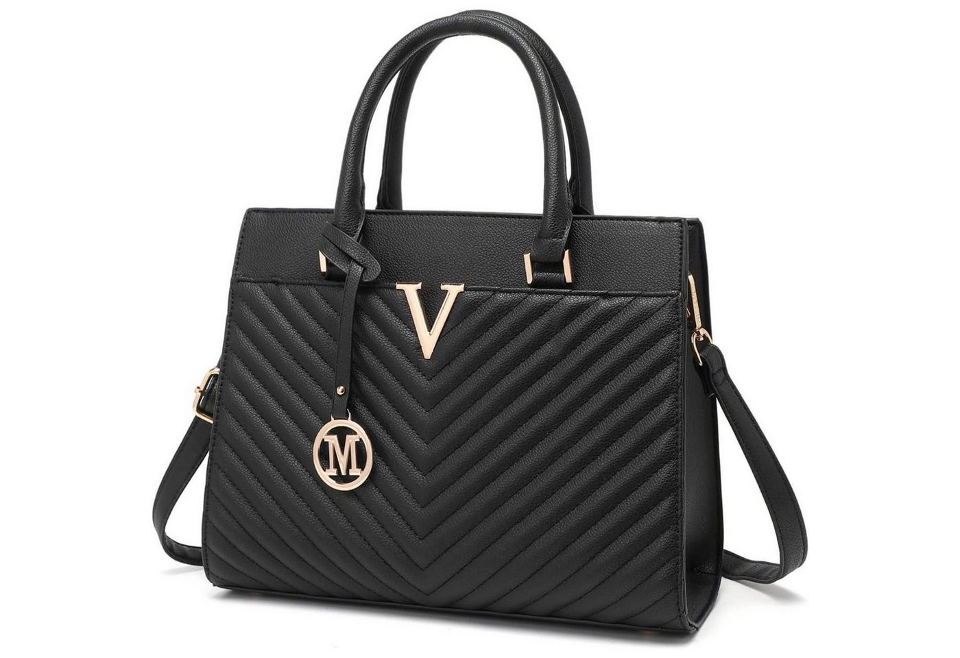 LuxusKollektion Henkeltasche Damen V-Stepp Handtasche mit goldenen Beschlägen, große PU-Ledertasche von LuxusKollektion