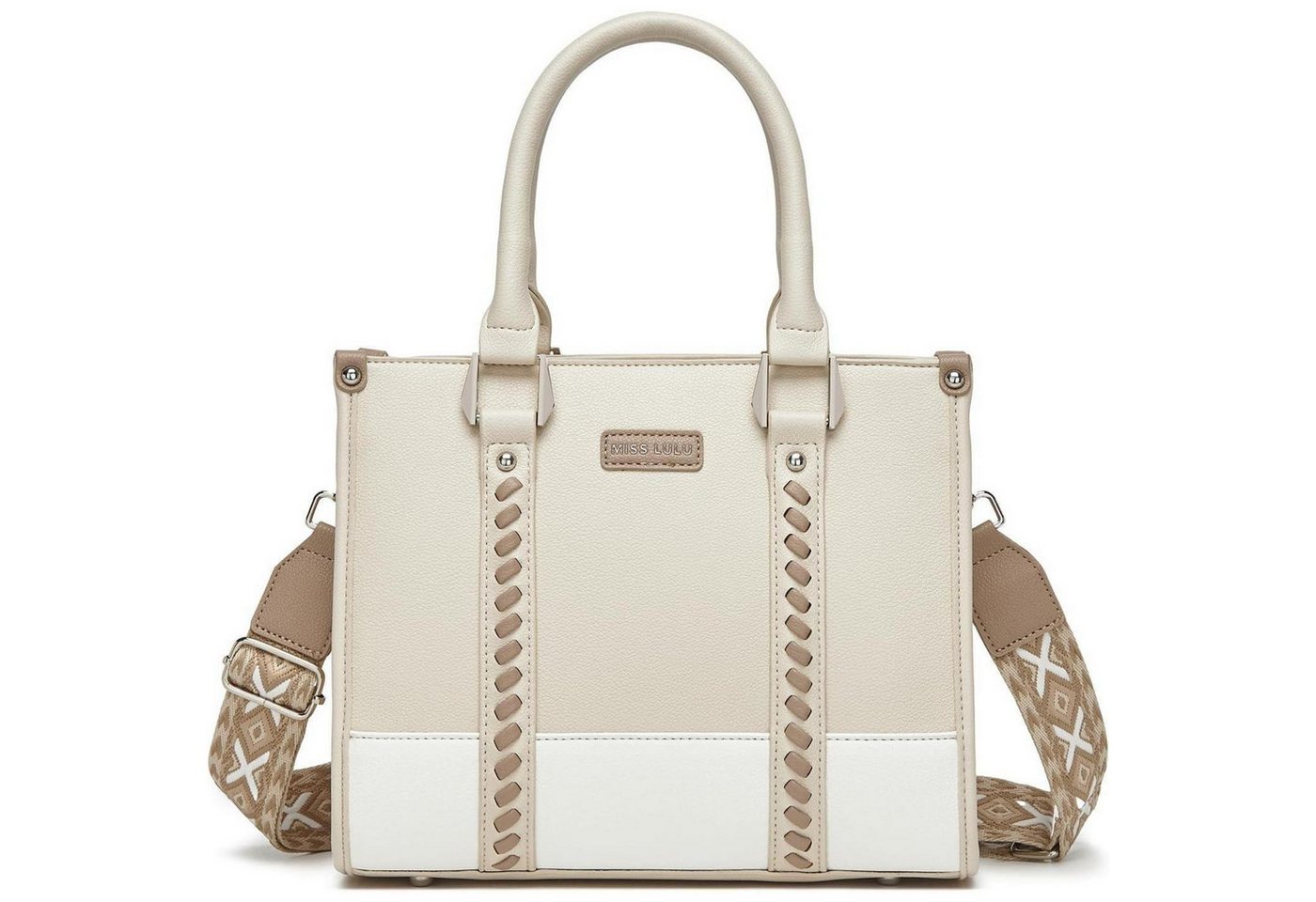 LuxusKollektion Henkeltasche Handtasche Damen Henkeltasche Innentaschen Lychee 4-2 Beige von LuxusKollektion