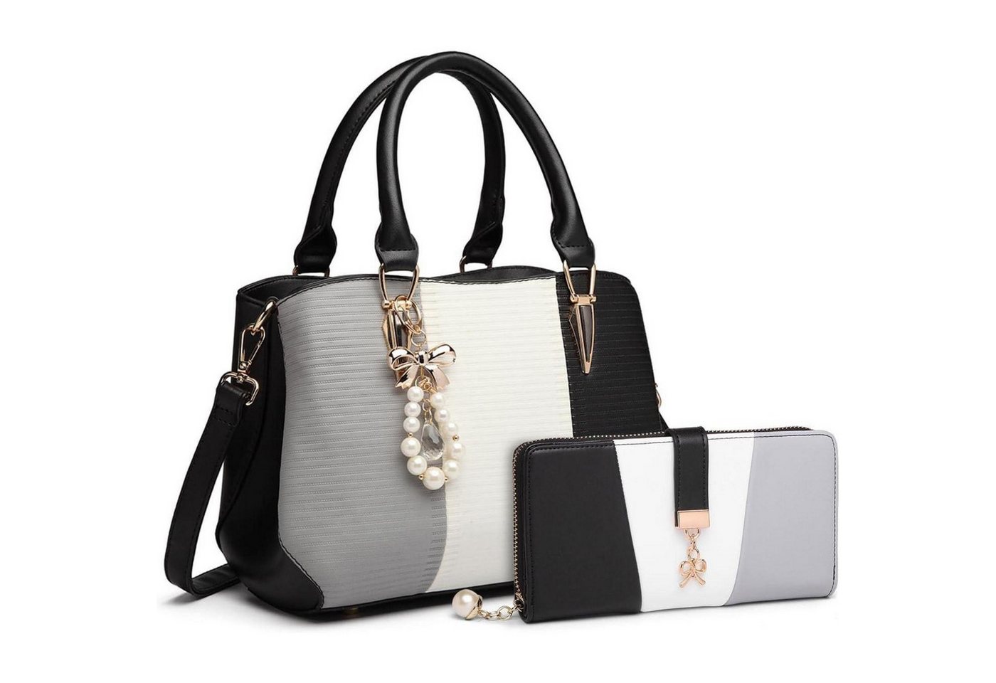 LuxusKollektion Henkeltasche Handtasche Damen Henkeltasche Multicolor Schwarz Geldbörsen-set von LuxusKollektion