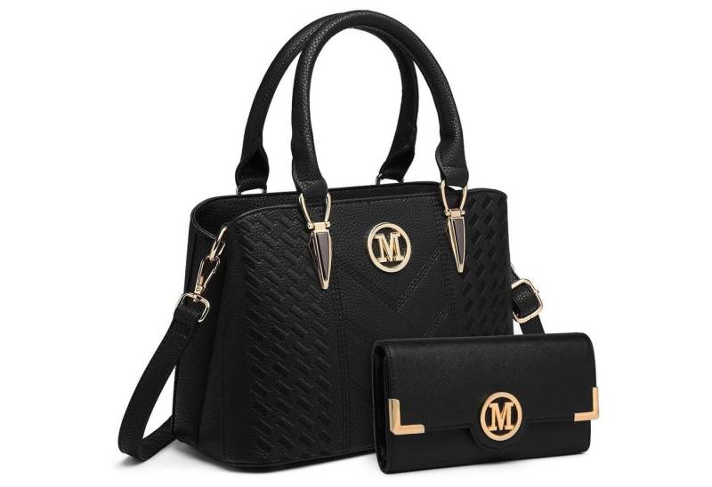 LuxusKollektion Henkeltasche Handtasche Damen Schultertasche PU Leder Lychee Schwarz mit Geldbörse von LuxusKollektion