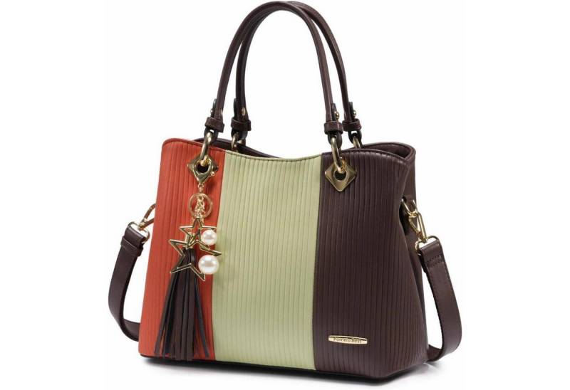 LuxusKollektion Henkeltasche Handtasche Damen Umhängetasche Gestreift Innentaschen Bernsteinmoos von LuxusKollektion