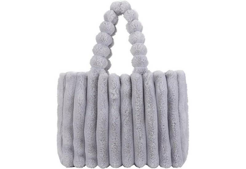 LuxusKollektion Henkeltasche Handtasche Plüsch Umhängetasche Hobo Shopper Damen Grau Groß von LuxusKollektion