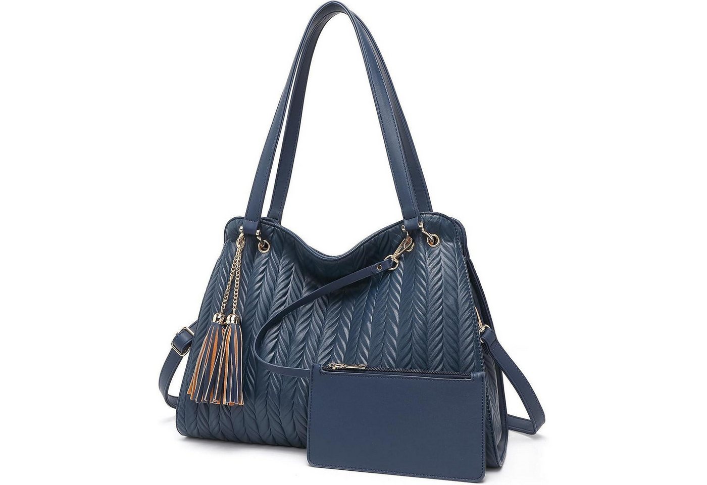 LuxusKollektion Hobo Handtasche Damen Leder Schultertasche Quasten Flechtmuster Marineblau von LuxusKollektion