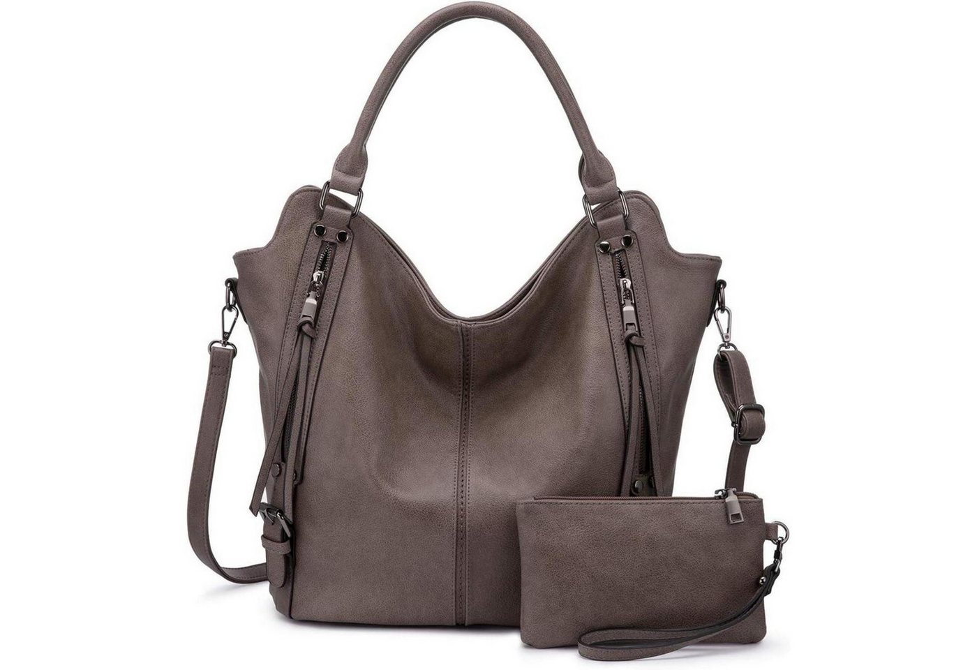 LuxusKollektion Hobo Handtasche Damen Leder Shopper Umhängetasche Geldbörse Set L Taupe von LuxusKollektion