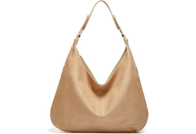 LuxusKollektion Hobo Tasche Tote Hobo Schulter PU Leder Reißverschluss Damen Aprikose von LuxusKollektion