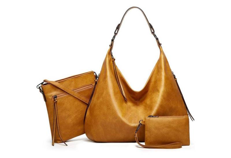 LuxusKollektion Hobo Tote Bag Damen PU Leder Vintage Hobo Reißverschluss Awn Yellow von LuxusKollektion