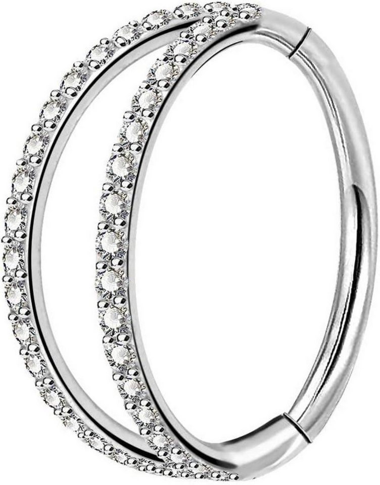 LuxusKollektion Intimpiercing Helix Earrings Hoop Double Line Clear CZ Septum Cartilage Piercing 16G von LuxusKollektion