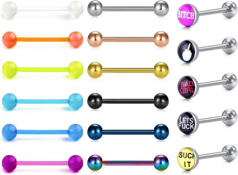Mayhoop Intimpiercing Zungenpiercing 17 Stück 14G Edelstahl Piercing Schmuck Mix-Styles von Mayhoop