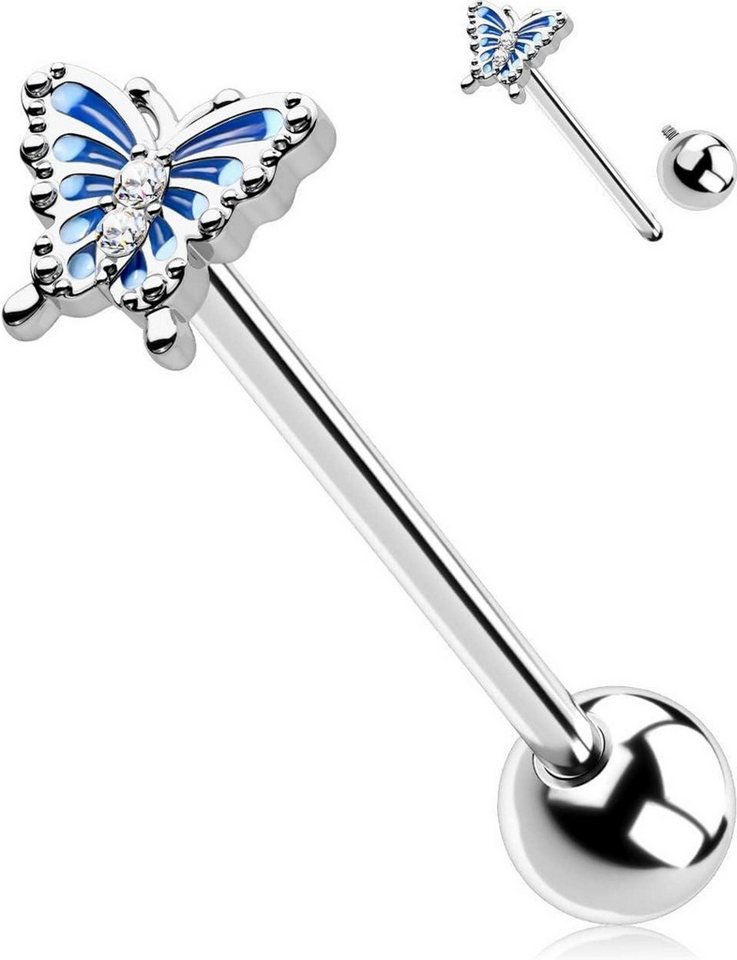 OUFER Intimpiercing Zungenpiercing Chirurgenstahl 14G Blauer Schmetterling Tongue Bar 16mm von OUFER