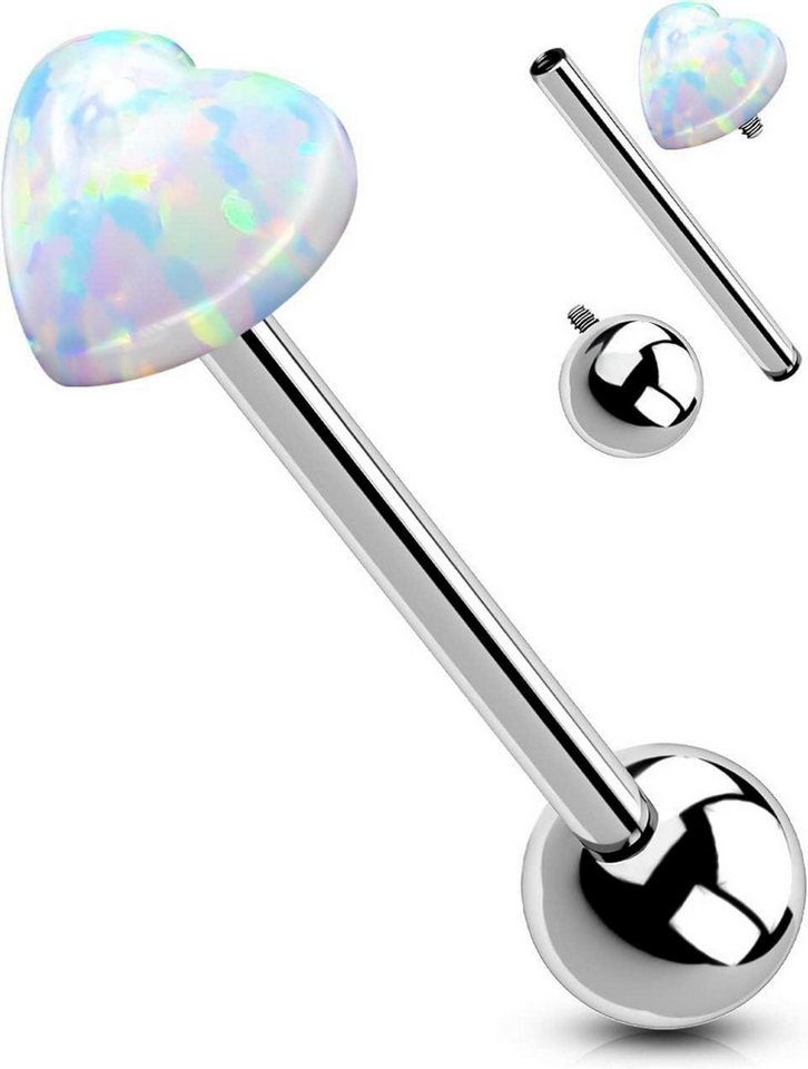 OUFER Intimpiercing Zungenpiercing Titan Herz Opal Tongue Bar 16mm 14G 1.6mm von OUFER