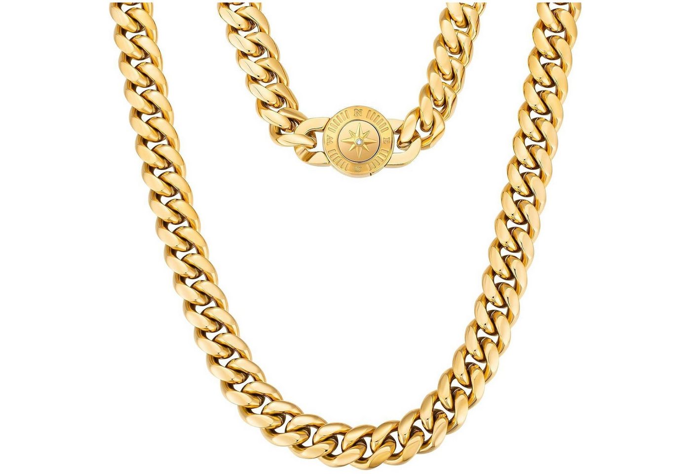 LuxusKollektion Kette und Anhänger Set 12mm Herren Cuban Link Chain mit Löwe Kopf Verschluss, 18K Gold von LuxusKollektion
