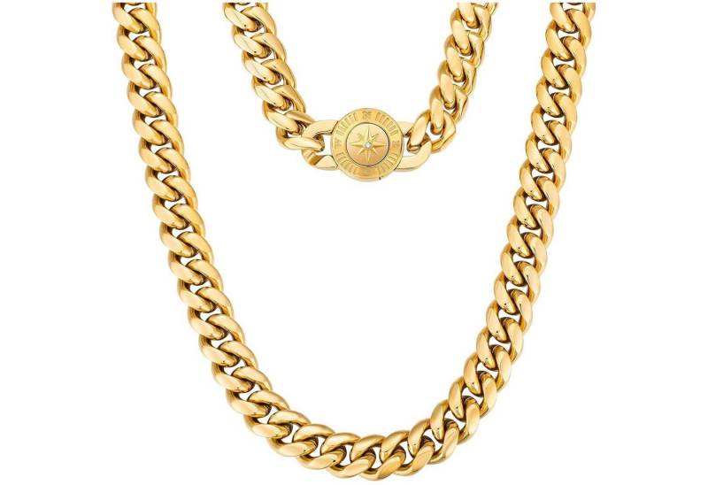 LuxusKollektion Kette und Anhänger Set 12mm Herren Cuban Link Chain mit Löwe Kopf Verschluss, 18K Gold von LuxusKollektion