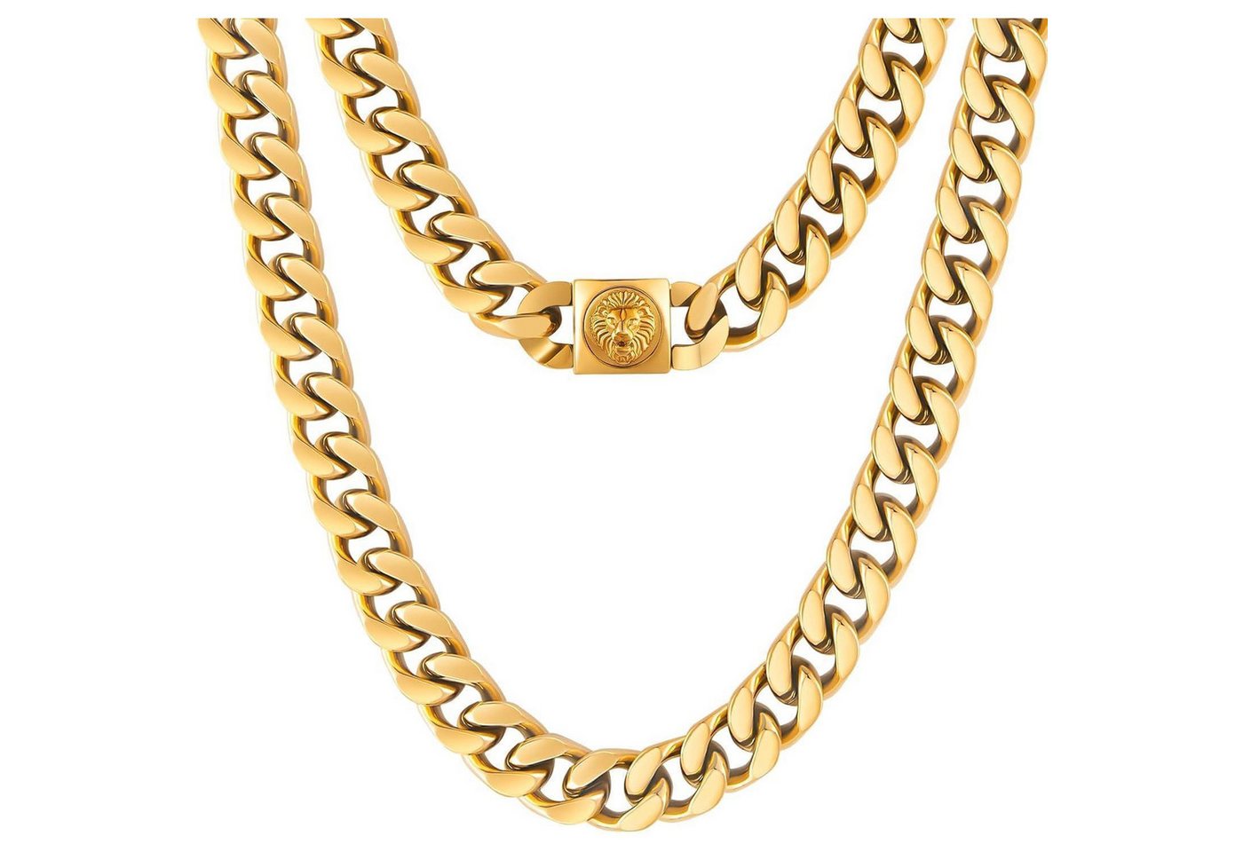 LuxusKollektion Kette und Anhänger Set 12mm Herren Panzerkette Löwe Kopf Totenkopf 18K Gold plattiert Cuban LuxusKollektion Kette und Anhänger Set 12mm Herren Panzerkette Löwe Kopf Totenkopf 18K Gold plattiert Cuban von LuxusKollektion