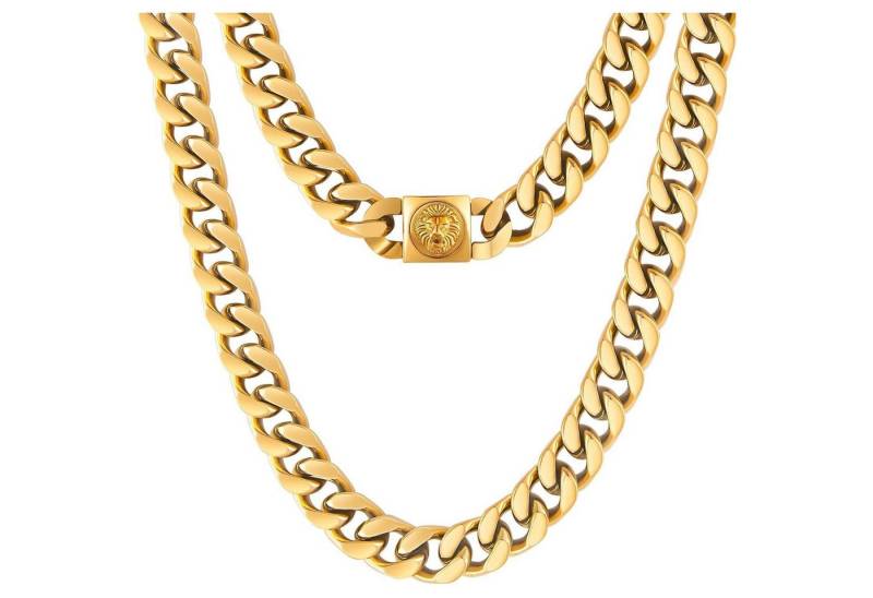 LuxusKollektion Kette und Anhänger Set 12mm Herren Panzerkette Löwe Kopf Totenkopf 18K Gold plattiert Cuban von LuxusKollektion