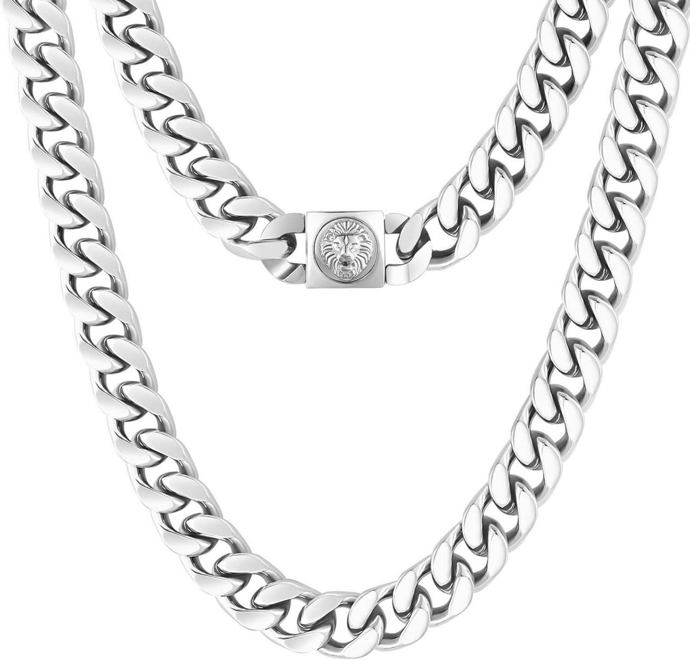 LuxusKollektion Kette und Anhänger Set 12mm Herren Panzerkette mit Löwe Skull Verschluss, 18K Gold von LuxusKollektion
