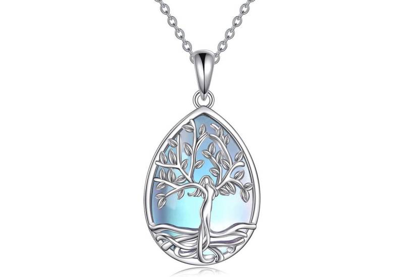LuxusKollektion Kette und Anhänger Set 925 Sterling Silber Mondstein Baum des Lebens Halskette Damen von LuxusKollektion