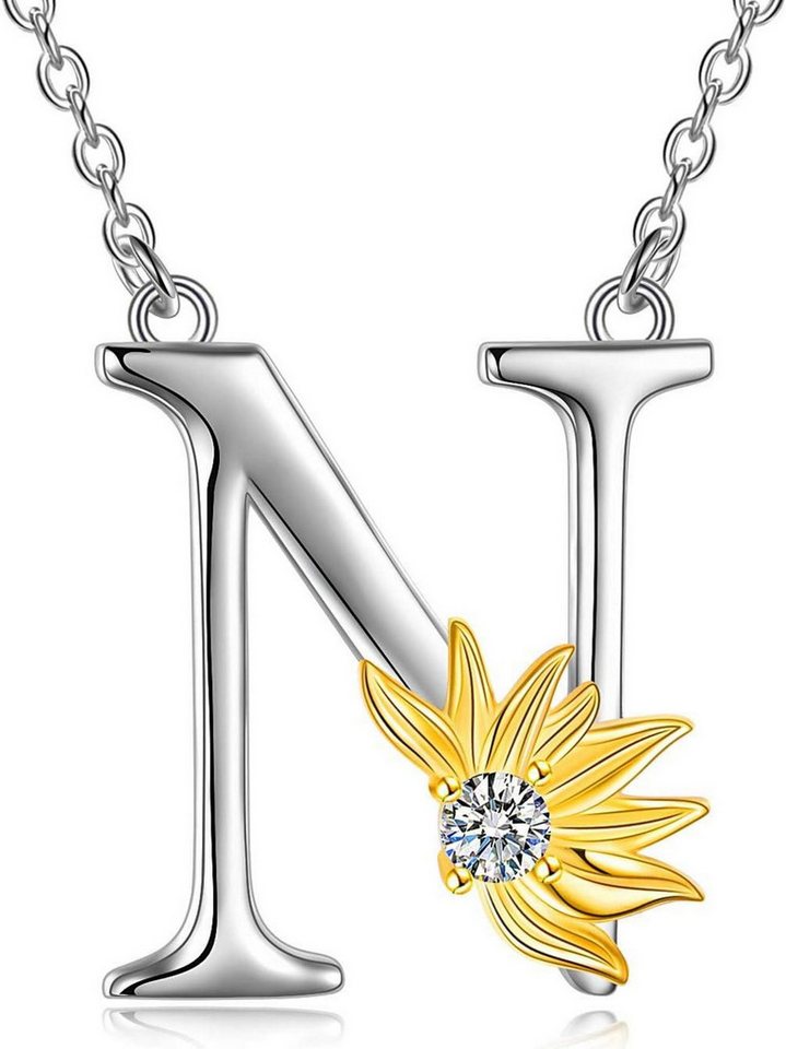 LuxusKollektion Kette und Anhänger Set 925 Sterling Silber Sonnenblumen Initial Alphabet Anhänger Halskette von LuxusKollektion