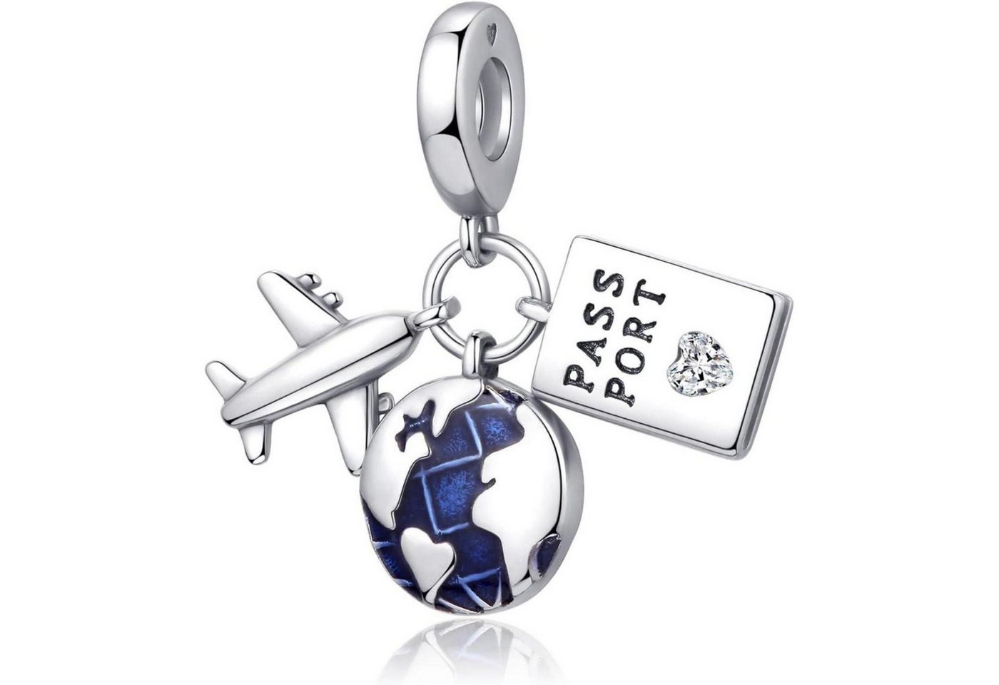 LuxusKollektion Kette und Anhänger Set Anhänger 925 Sterling Silber Travel Collection Flugzeug Passport Globe von LuxusKollektion