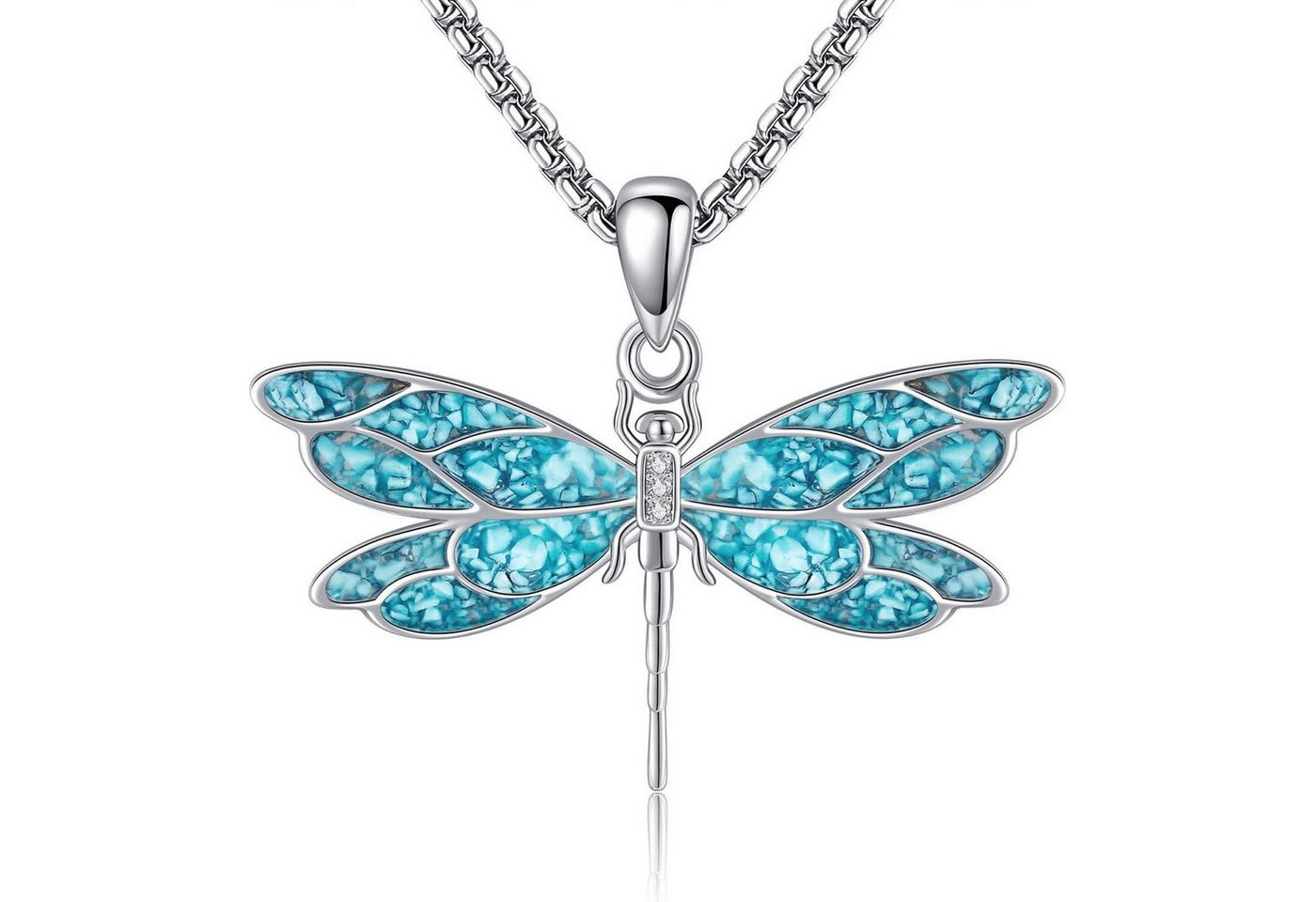 LuxusKollektion Kette und Anhänger Set Anhänger 925 Sterlingsilber Türkis Lebensblume Mesusa Libellen von LuxusKollektion