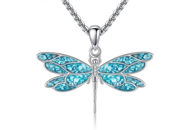 LuxusKollektion Kette und Anhänger Set Anhänger 925 Sterlingsilber Türkis Lebensblume Mesusa Libellen von LuxusKollektion
