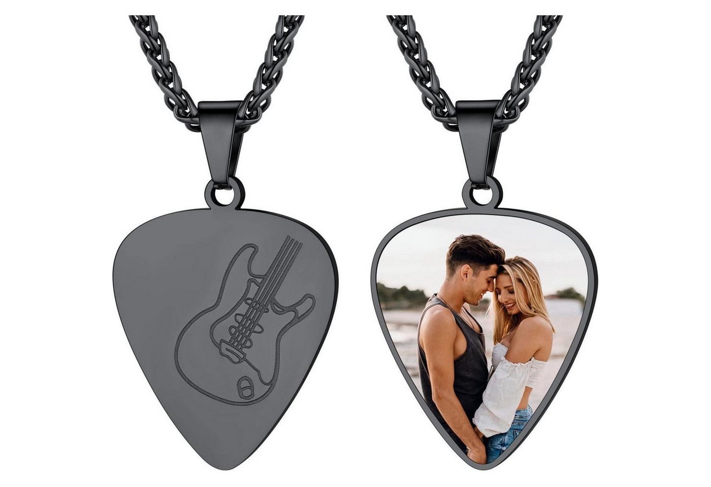 LuxusKollektion Kette und Anhänger Set Anhänger E Gitarre Bass 316L Edelstahl 06-schwarz personalisierbar von LuxusKollektion
