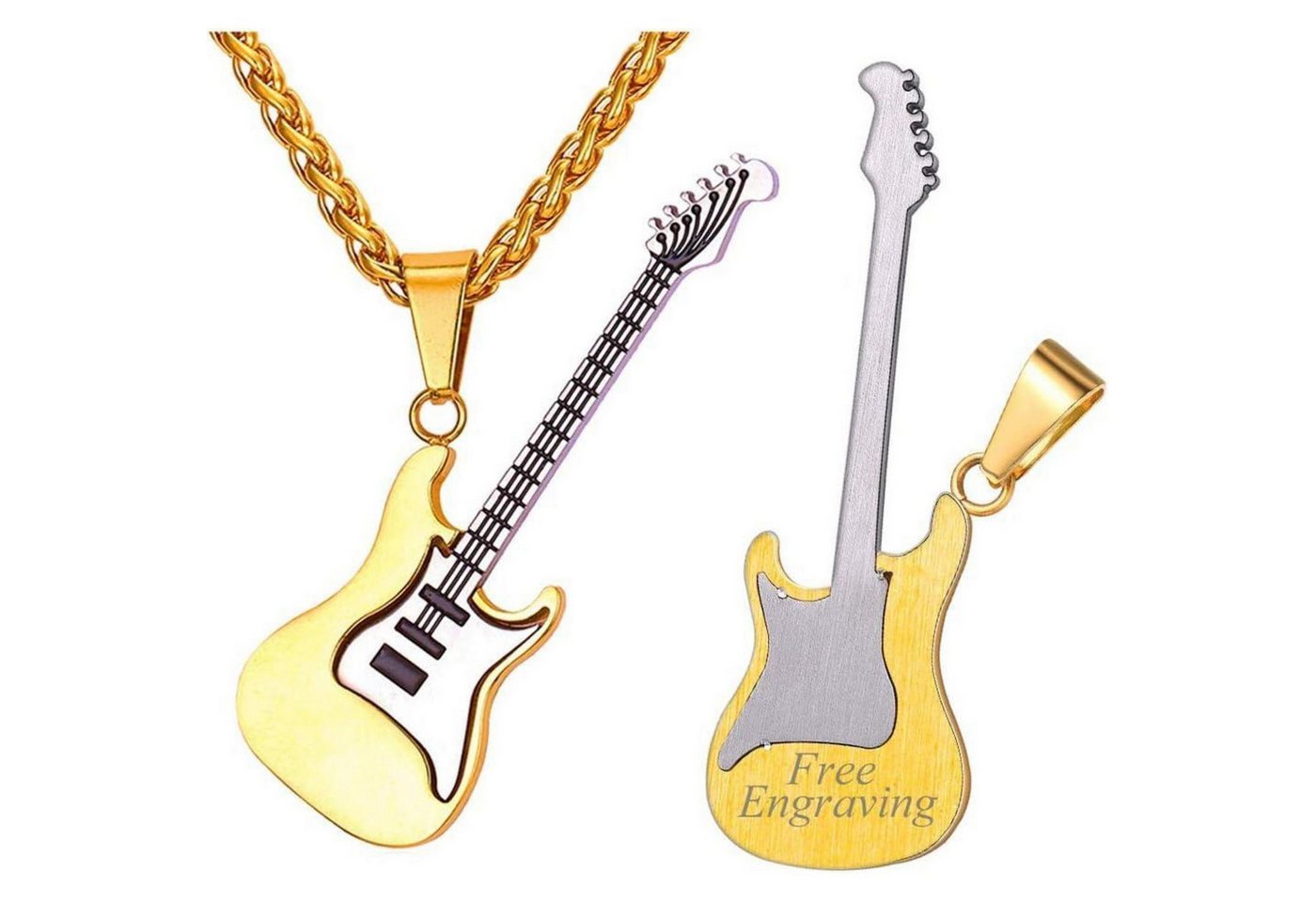 LuxusKollektion Kette und Anhänger Set Anhänger EGitarre Bass Halskette 316L 04-gold personalisierbar von LuxusKollektion