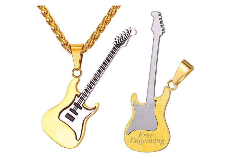 LuxusKollektion Kette und Anhänger Set Anhänger EGitarre Bass Halskette 316L 04-gold personalisierbar von LuxusKollektion