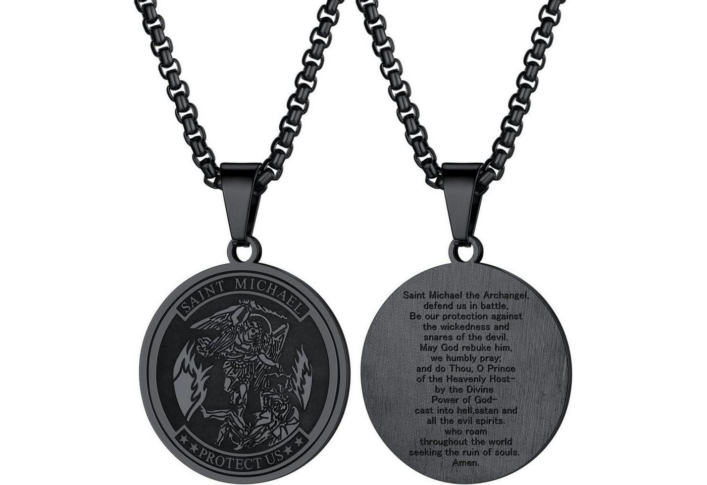 LuxusKollektion Kette und Anhänger Set Anhänger Erzengel Michael Edelstahl Halskette 02 Schwarz Edelstahl von LuxusKollektion