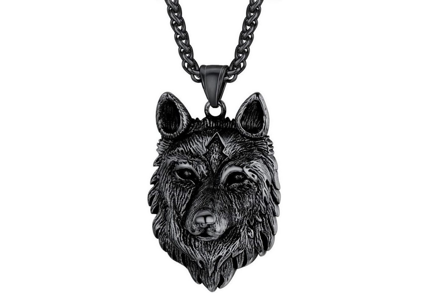 LuxusKollektion Kette und Anhänger Set Anhänger Halskette Edelstahl Wolfskopf Drache Skorpion Punk 01-schwarz von LuxusKollektion